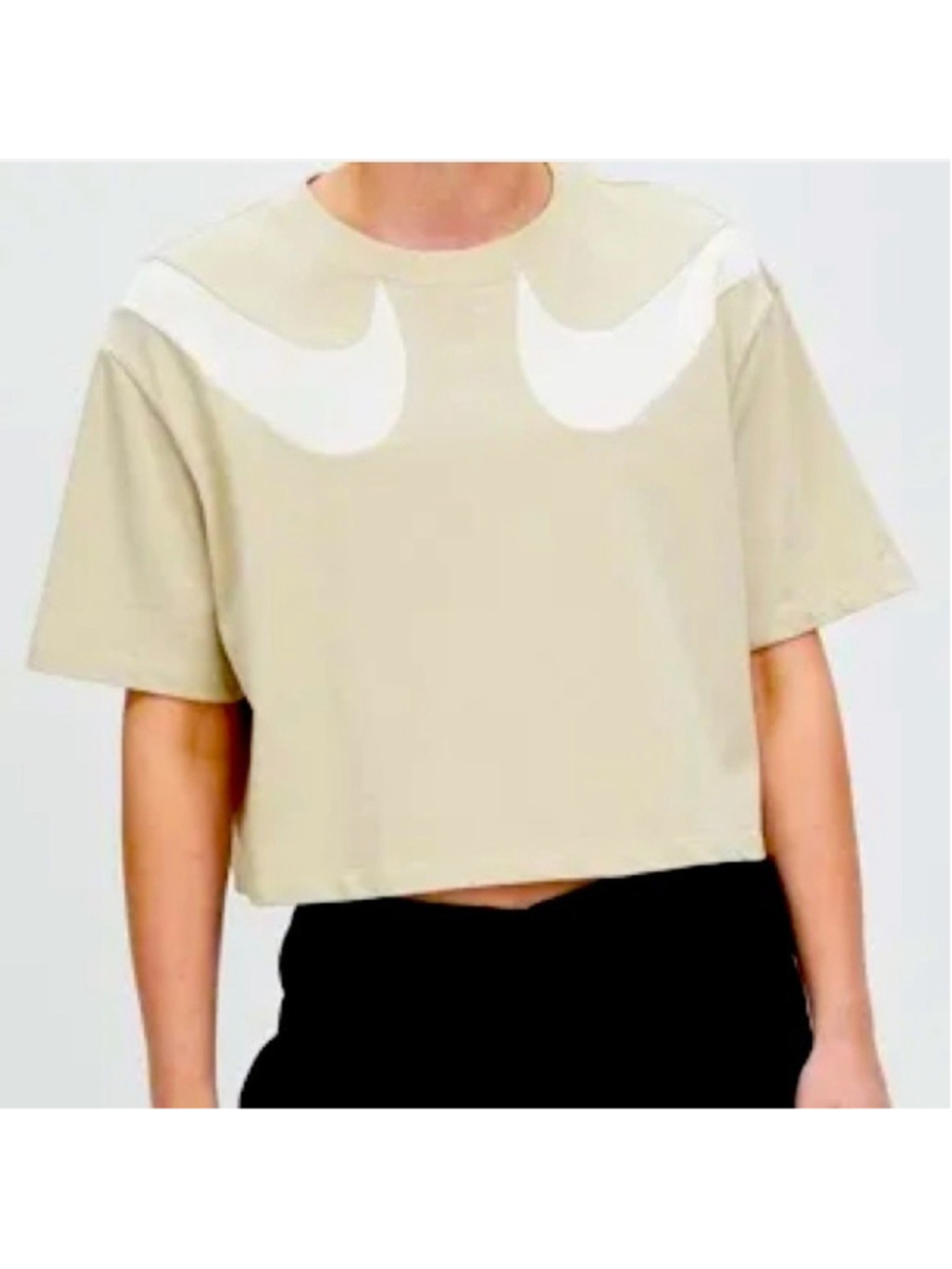 Nike Sportswear Double Swoosh Women's Small Cropped T-shirt Beige DR6201-206
